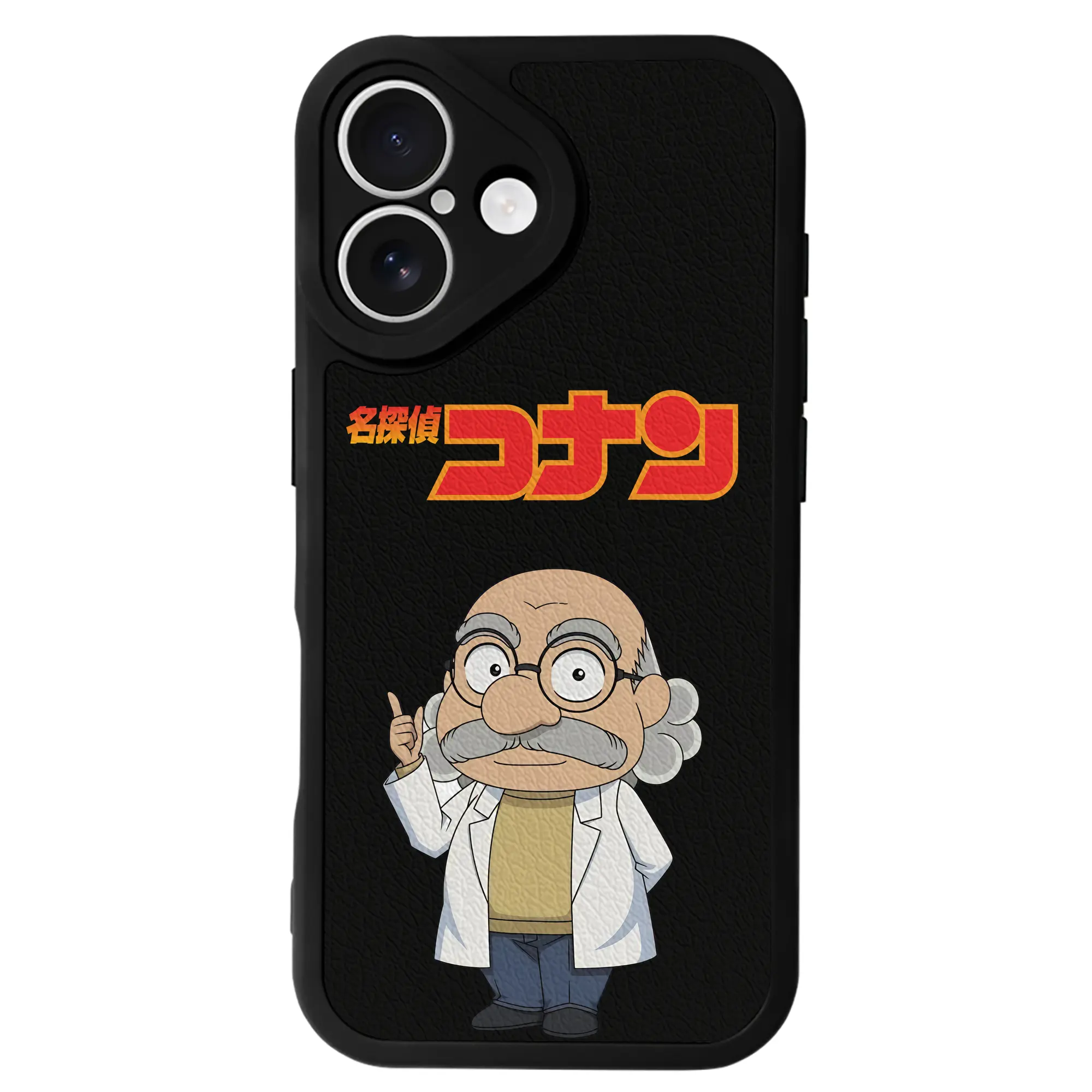 名探偵コナン グッズ 阿笠 博士 - IPhone 16シリーズ対応 ・ シリコンスマホケース ・ レザー調 ・ 高精度フィット ・ 耐衝撃 ・ ワイヤレス充電対応 ・ 精密カット